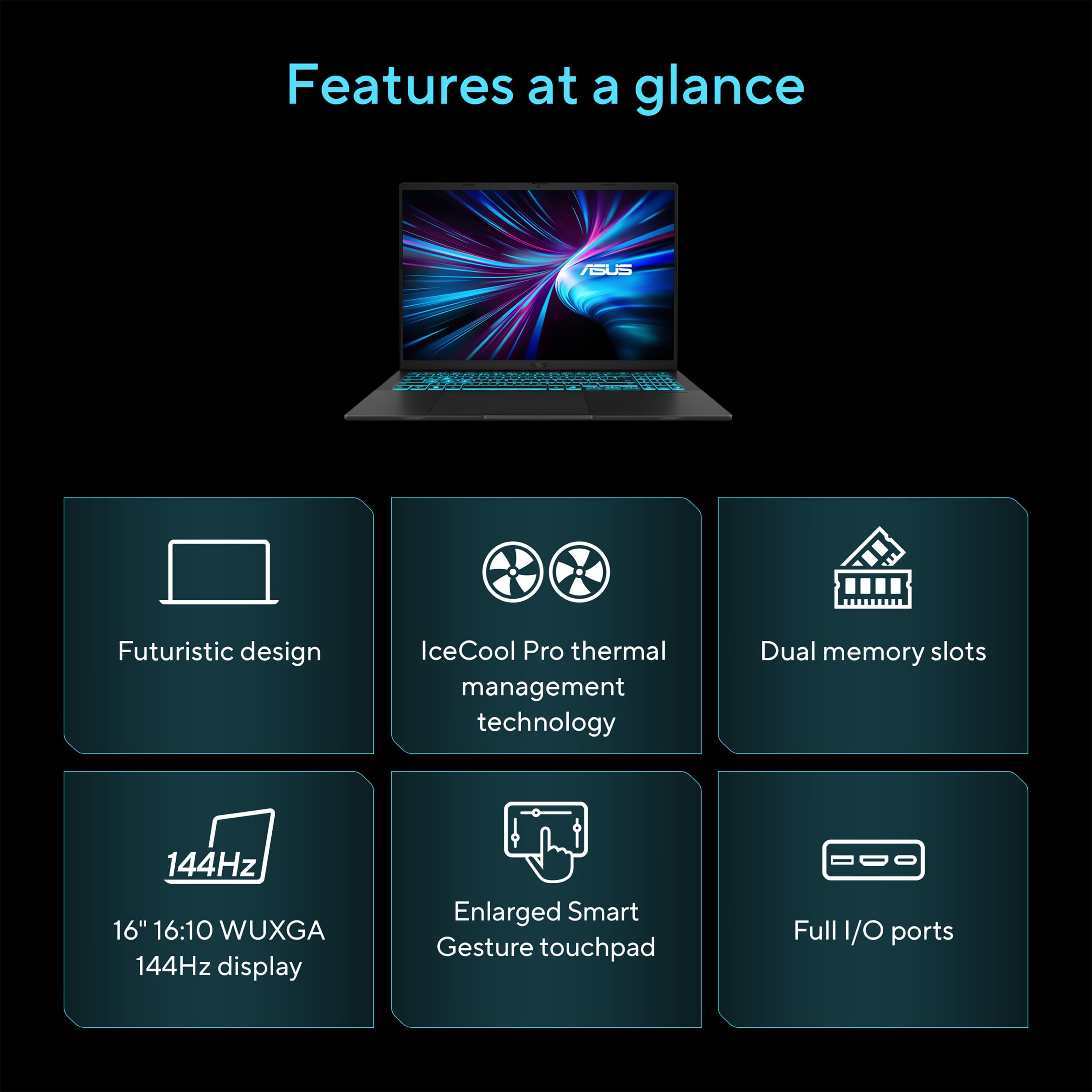 ASUS V16 16" WUXGA 144Hz Gaming Laptop, Intel® Core™ 7 240H, RTX™ 5070, 16GB DDR5 RAM, 1TB SSD, V3607VP-DS74, Matte Black