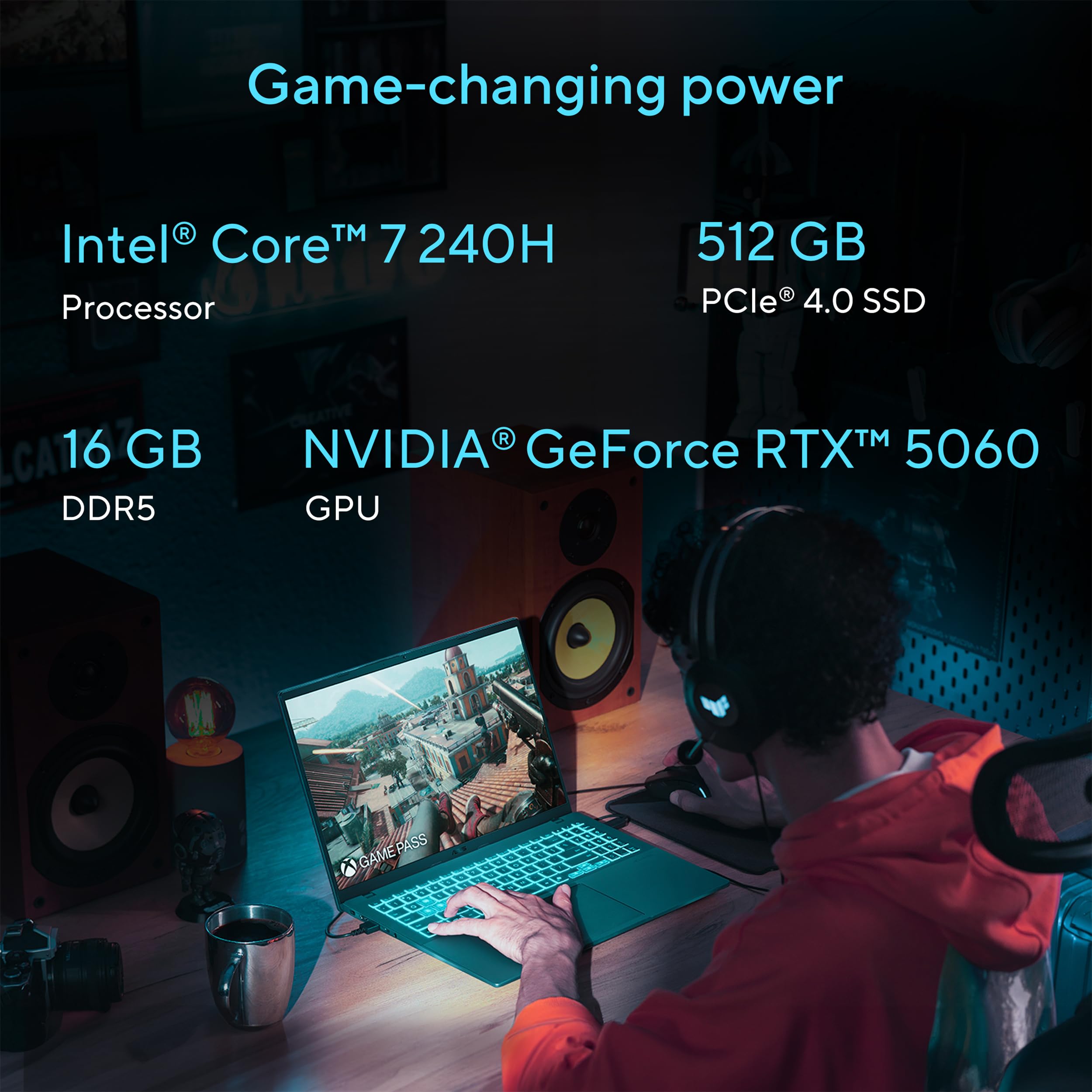 ASUS V16 16" WUXGA 144Hz Gaming Laptop, Intel® Core™ 7 240H, RTX™ 5070, 16GB DDR5 RAM, 1TB SSD, V3607VP-DS74, Matte Black