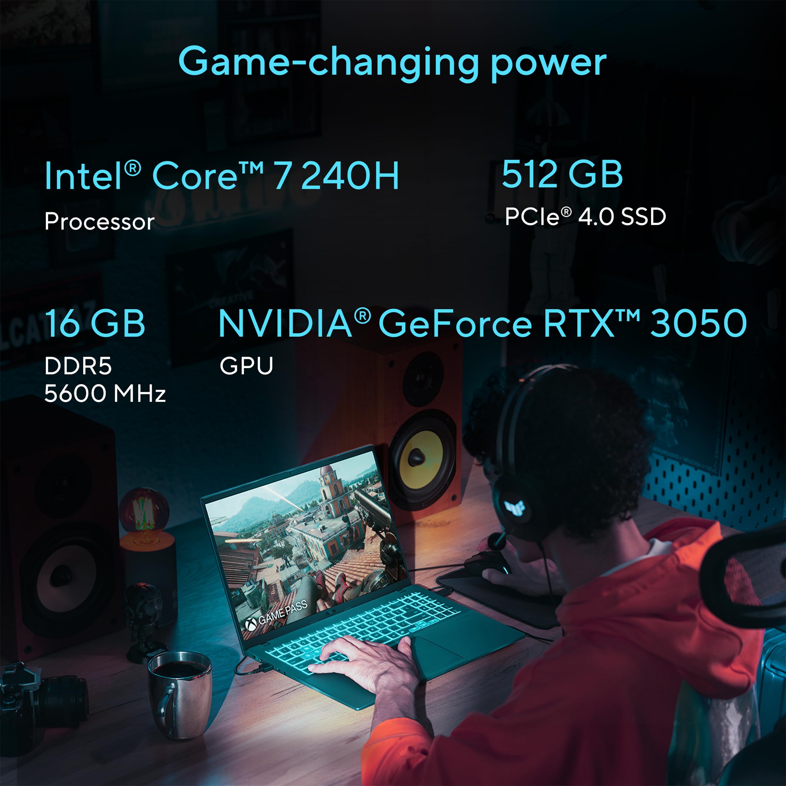 ASUS V16 16" WUXGA 144Hz Gaming Laptop, Intel® Core™ 7 240H, RTX™ 5070, 16GB DDR5 RAM, 1TB SSD, V3607VP-DS74, Matte Black